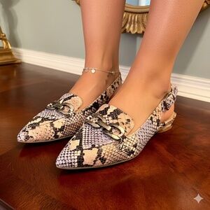 NWOB Donald Pliner Williams Snakeskin Print Slingback Pointed Toe Flats Size 7.5